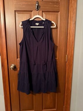 Max Studio Navy Sleeveless Tiered V-Neck Tassel Dress